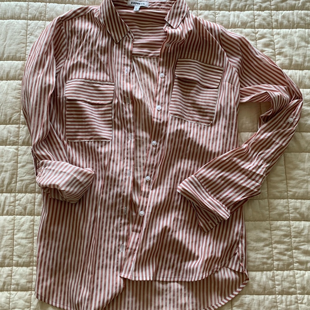 EXPRESS silky striped button down blouse